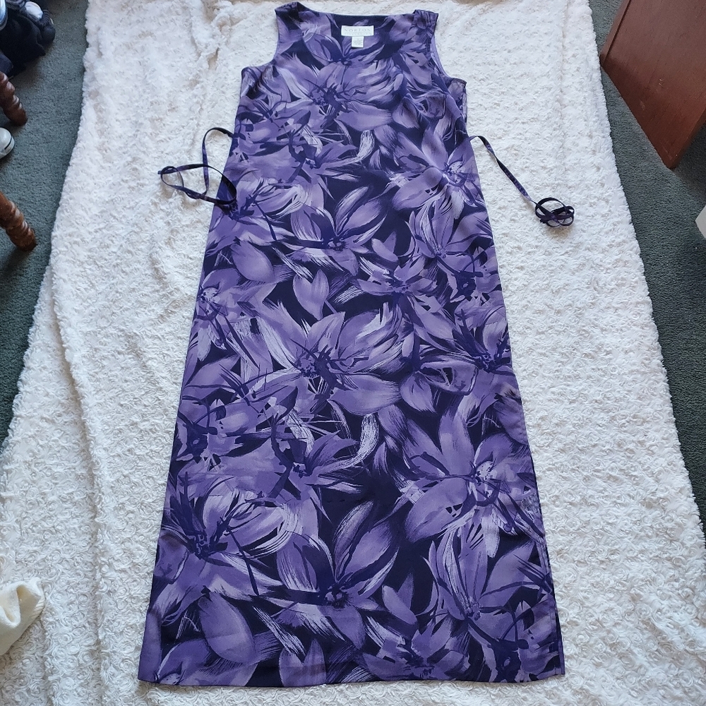 Norton McNaughton Vintage 90s Purple floral Maxi dress Tropical Vacation Luau - Picture 2 of 13